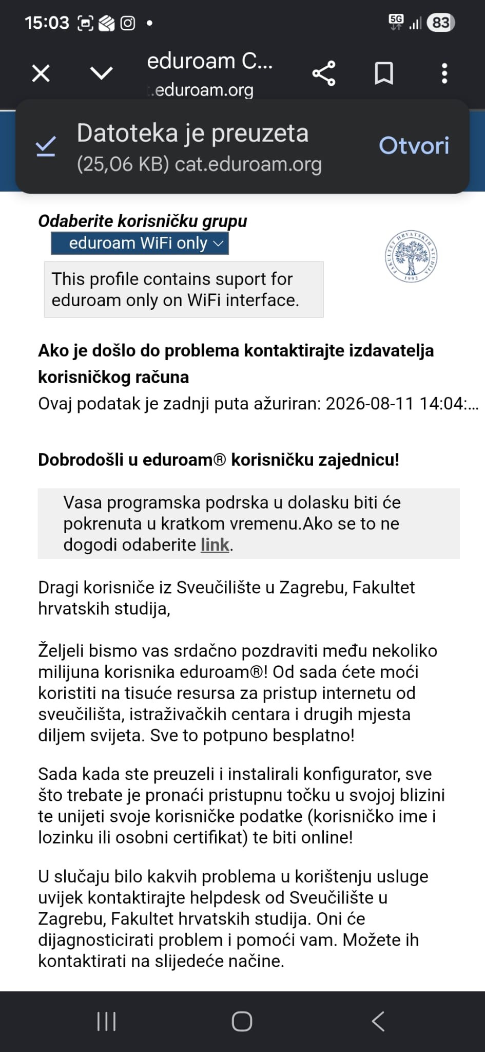 Android – eap-config datoteka je preuzeta